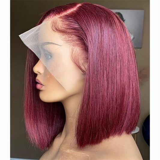 Human Hair Straight Short Bob Full Lace Front Wig UK 99J