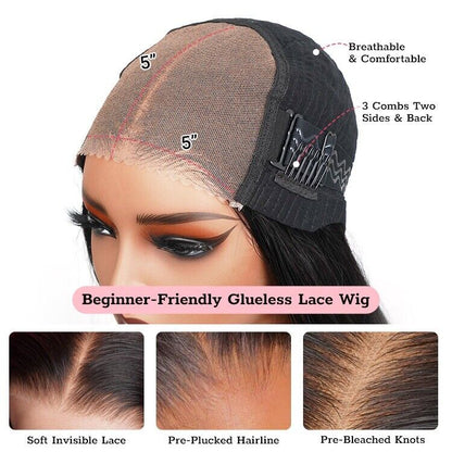 Ready To Wear Lace Front Glueless Straight Bob Highlights Wig Human Hair