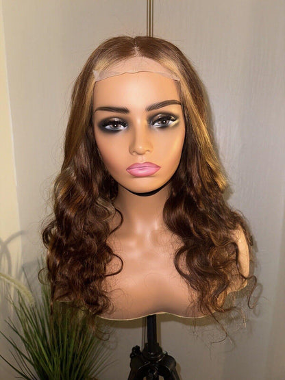 Chic Luxe Hair Glueless Lace Front Highlights Wavy Long Wig | 100% Human Hair