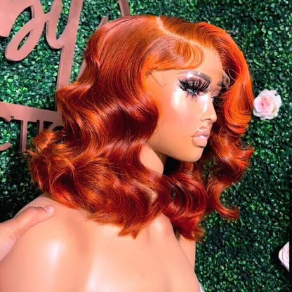 Chic Luxe Hair Glueless Wavy Lace Front Cooper Red Blunt Short Bob Wig | 100% Human Hair