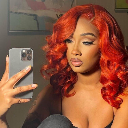 Chic Luxe Hair Glueless Wavy Lace Front Cooper Red Blunt Short Bob Wig | 100% Human Hair