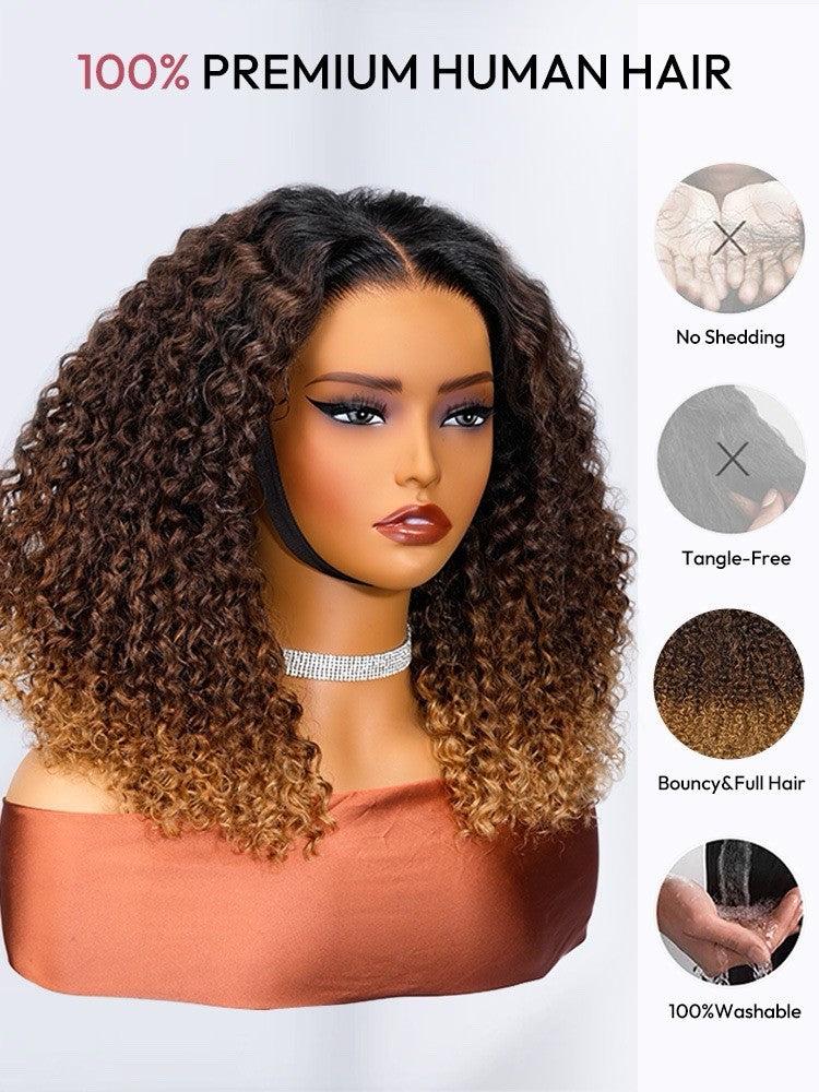 Chic Luxe Hair Ombre Brown And Honey Brown Jerry Curly Ready To Go Wig | 100% Human Hair | 250% Density