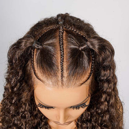 ChicLuxe Hair 100% Human Hair | Crimp Wave | Long Hair | Frontal 13*6 Invisible Transparent Lace | Chestnut Brown | 250% Density | Glueless Pre-Styled And Pre Braided | Pre-Plucked Hairline | Wear Go Wig