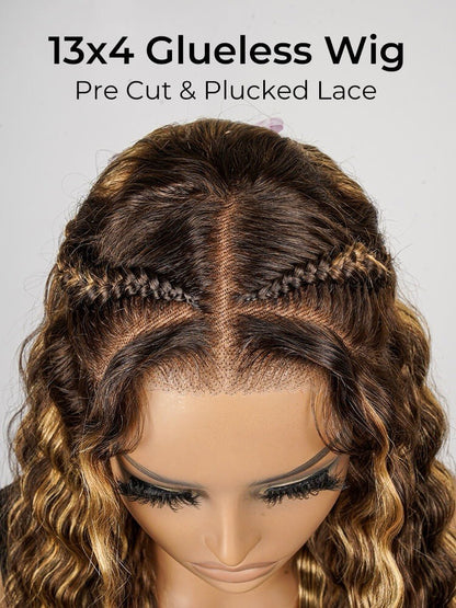 Chic Luxe Hair Glueless #P4/27 Color Highlight Styled Crimped Wavy Front Wig | 100% Human Hair