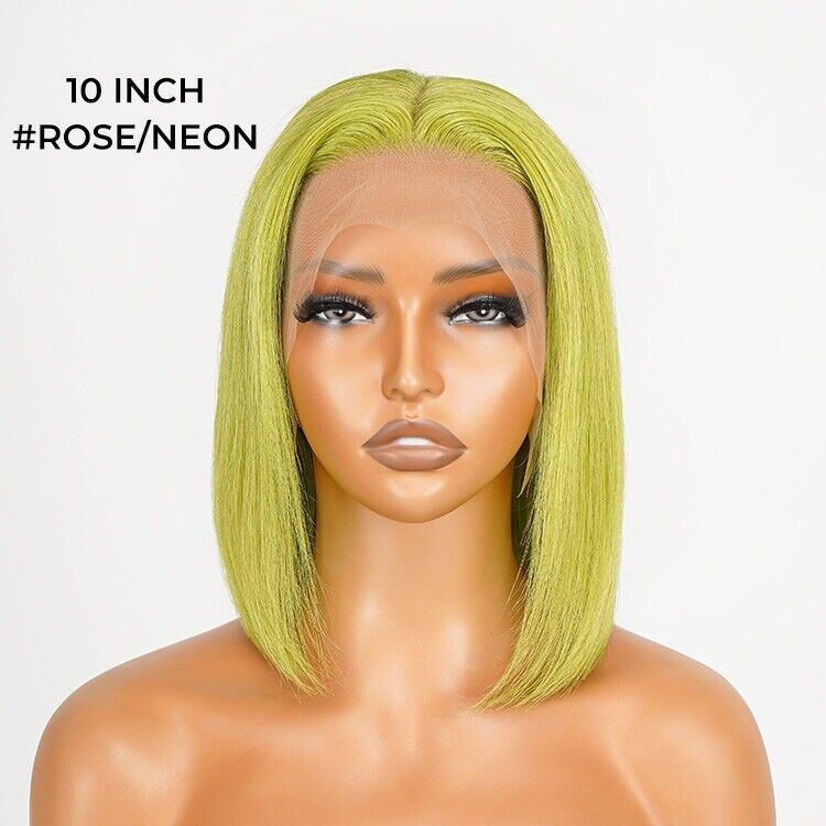 Human Hair Wigs Lace  Coloure #Rose Neon Bob Wig Glueless