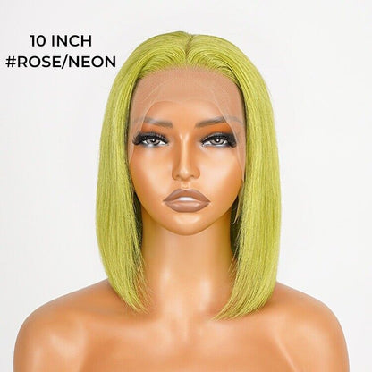 Human Hair Wigs Lace  Coloure #Rose Neon Bob Wig Glueless