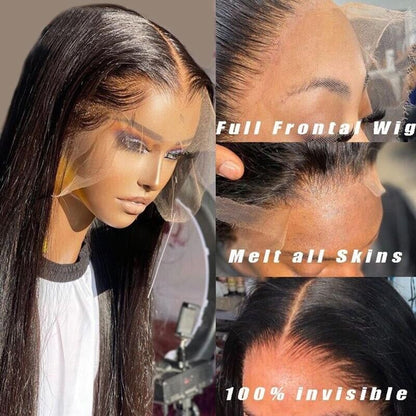 Women Human Hair Wig Straight Invisible Full Lace Front Long Wigs Natural