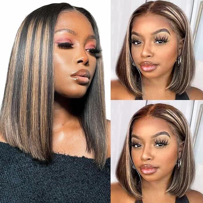 Chic Luxe Hair Glueless Lace Front Straight Bob Balayage Highlights Wig | 100% Human Hair