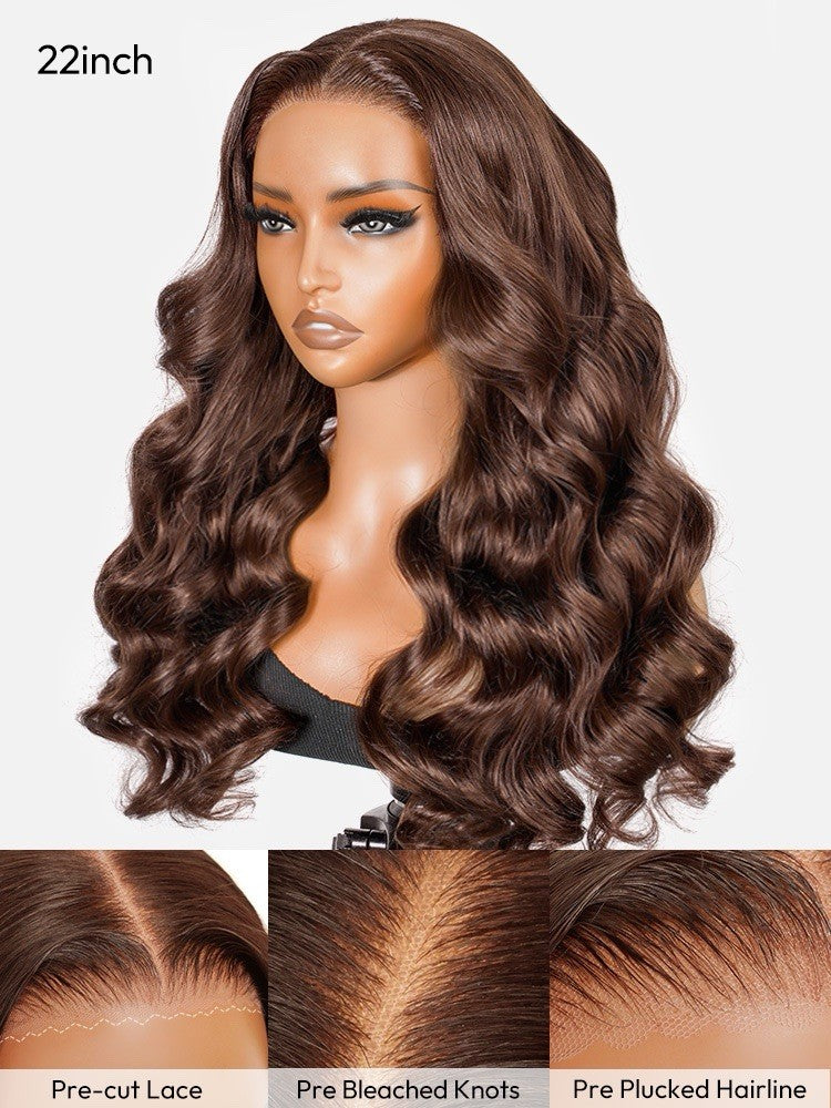 Chic Luxe Hair Ready To Go Pre-Cut Lace Wavy Brown Glueless Wig | 100% Human Hair | 250% Density