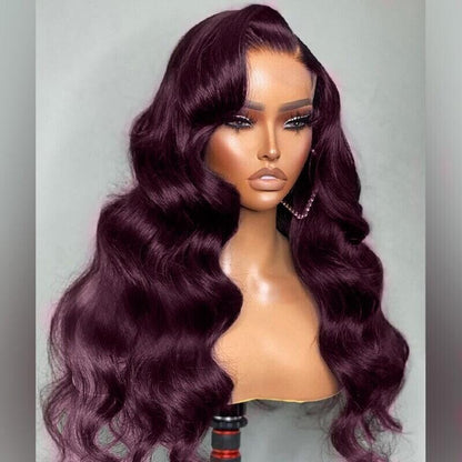 Chic Luxe Hair Glueless Full Lace Front Dark Purple Wavy Long Wig | 100% Human Hair