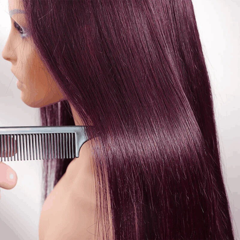 Chic Luxe Hair Glueless Full Lace Front Straight Long Dark Purple Wig | 100% Human Hair