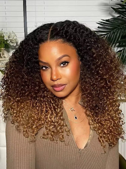Chic Luxe Hair Ombre Brown And Honey Brown Jerry Curly Ready To Go Wig | 100% Human Hair | 250% Density