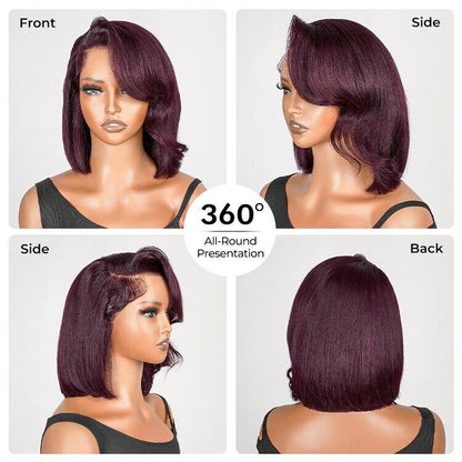 Chic Luxe Hair Side Bang Layered Cut Wavy Bob Glueless Dark 99j Wig | 100% Human Hair