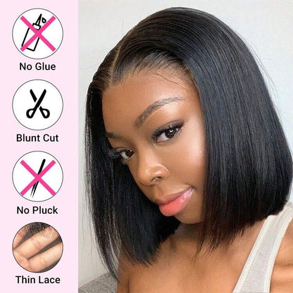Glueless Pre Cut Lace Ready To Wear Straight Bob Human Hair Wig