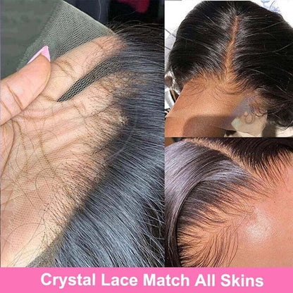 Women Human Hair Wig Straight Invisible Full Lace Front Long Wigs Natural