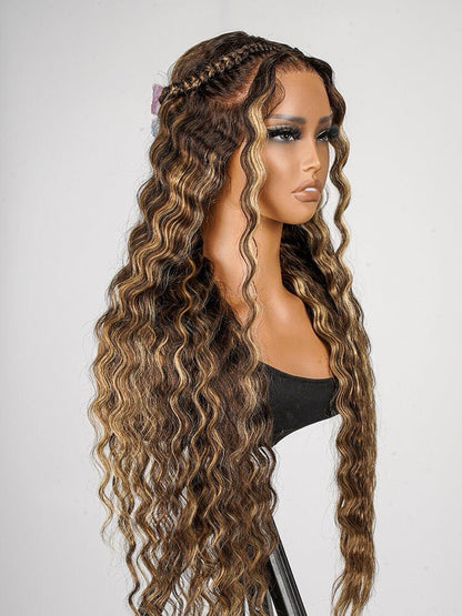 Chic Luxe Hair Glueless #P4/27 Color Highlight Styled Crimped Wavy Front Wig | 100% Human Hair