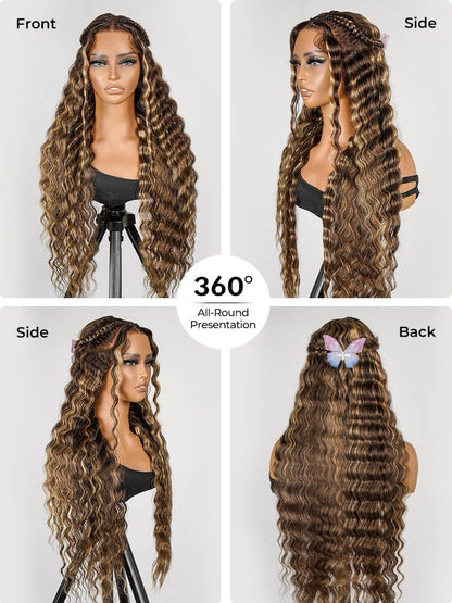 Chic Luxe Hair Glueless #P4/27 Color Highlight Styled Crimped Wavy Front Wig | 100% Human Hair