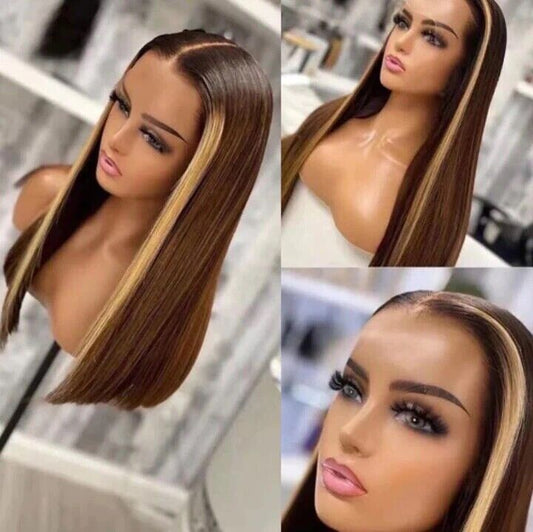 Chic Luxe Hair Bone Straight Lace Front Short Highlights Bob Wig | 100% Human Hair