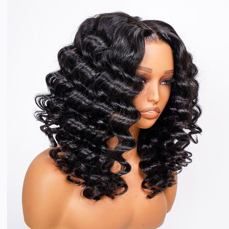 Glueless Ready To Wear Human Hair Wigs Lace Front Wand Curl Short Wig Women