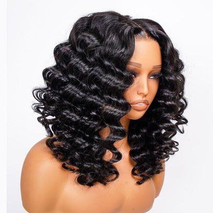 Glueless Ready To Wear Human Hair Wigs Lace Front Wand Curl Short Wig Women