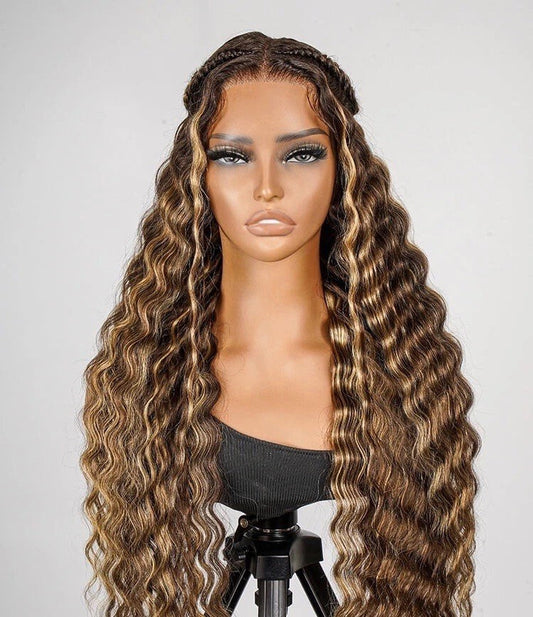 Chic Luxe Hair Glueless #P4/27 Color Highlight Styled Crimped Wavy Front Wig | 100% Human Hair