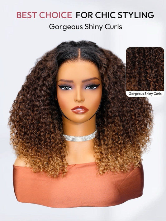 Chic Luxe Hair Ombre Brown And Honey Brown Jerry Curly Ready To Go Wig | 100% Human Hair | 250% Density