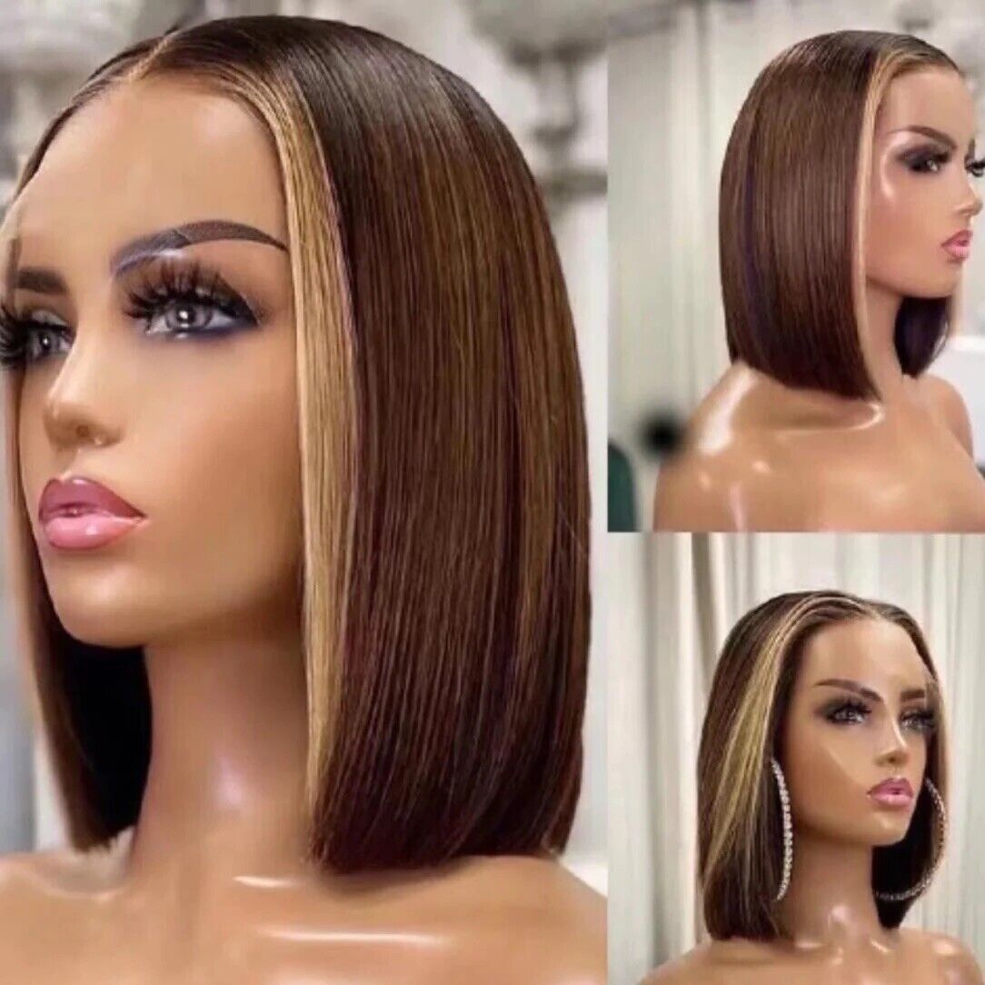 Chic Luxe Hair Bone Straight Lace Front Short Highlights Bob Wig | 100% Human Hair