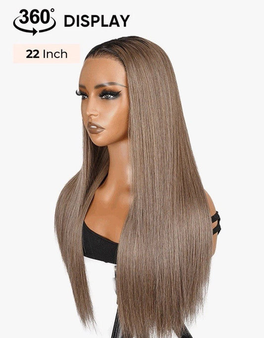 Chic Luxe Hair Ash Brown Ombre Silky Straight Pre-Plucked Frontal Ready To Go Wig | 100% Human Hair
