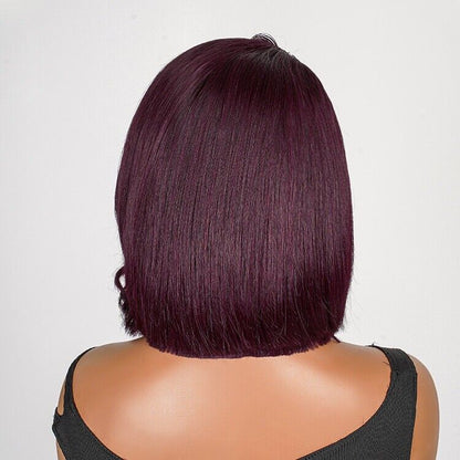 Chic Luxe Hair Side Bang Layered Cut Wavy Bob Glueless Dark 99j Wig | 100% Human Hair