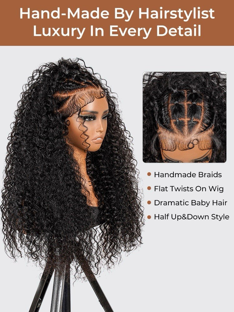 Chic Luxe Hair Box Braids With Flat Twists 13×6 Water Wave Wig | 100% Human Hair | 250% Density