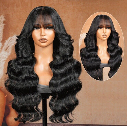 Chic Luxe Hair Customised Glueless Wavy Full Density Lace Front Wig With Bangs | 100% Human Hair