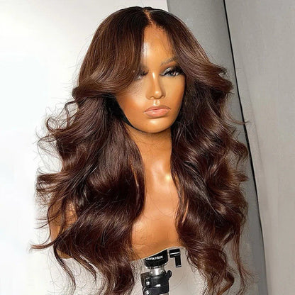 Chic Luxe Hair Chocolate Brown Body Wave With Curtain Bangs Glueless 6×5 Pre-Cut Lace Wig | 100% Human Hair