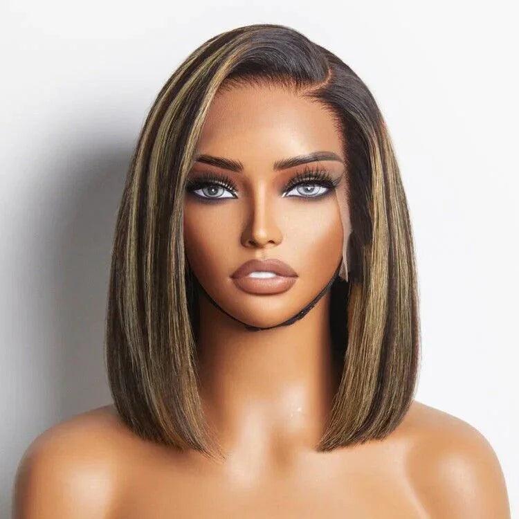 Chic Luxe Hair Glueless Lace Front Straight Bob Balayage Highlights Wig | 100% Human Hair