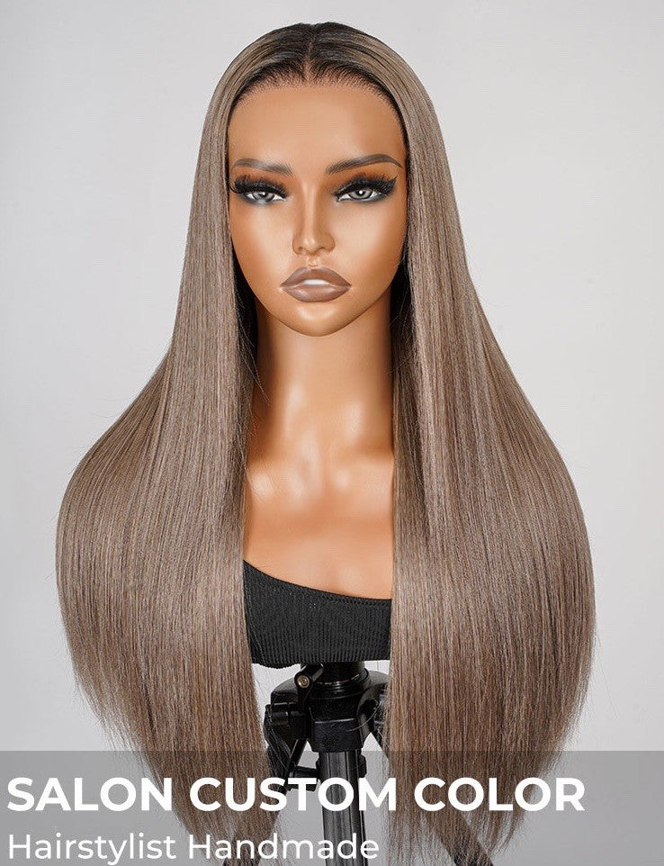 Chic Luxe Hair Ash Brown Ombre Silky Straight Pre-Plucked Frontal Ready To Go Wig | 100% Human Hair