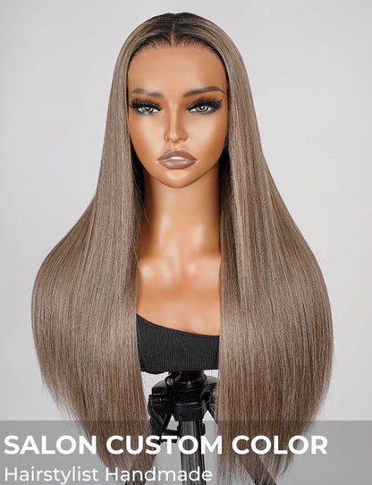 Chic Luxe Hair Ash Brown Ombre Silky Straight Pre-Plucked Frontal Ready To Go Wig | 100% Human Hair