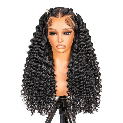 Human Hair Wigs Glueless Pre Styled Braided Lace Front Wear Go Wavy Wig Women