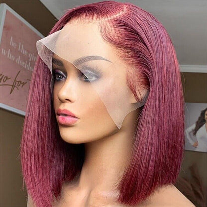 Human Hair Straight Short Bob Full Lace Front Wig UK 99J