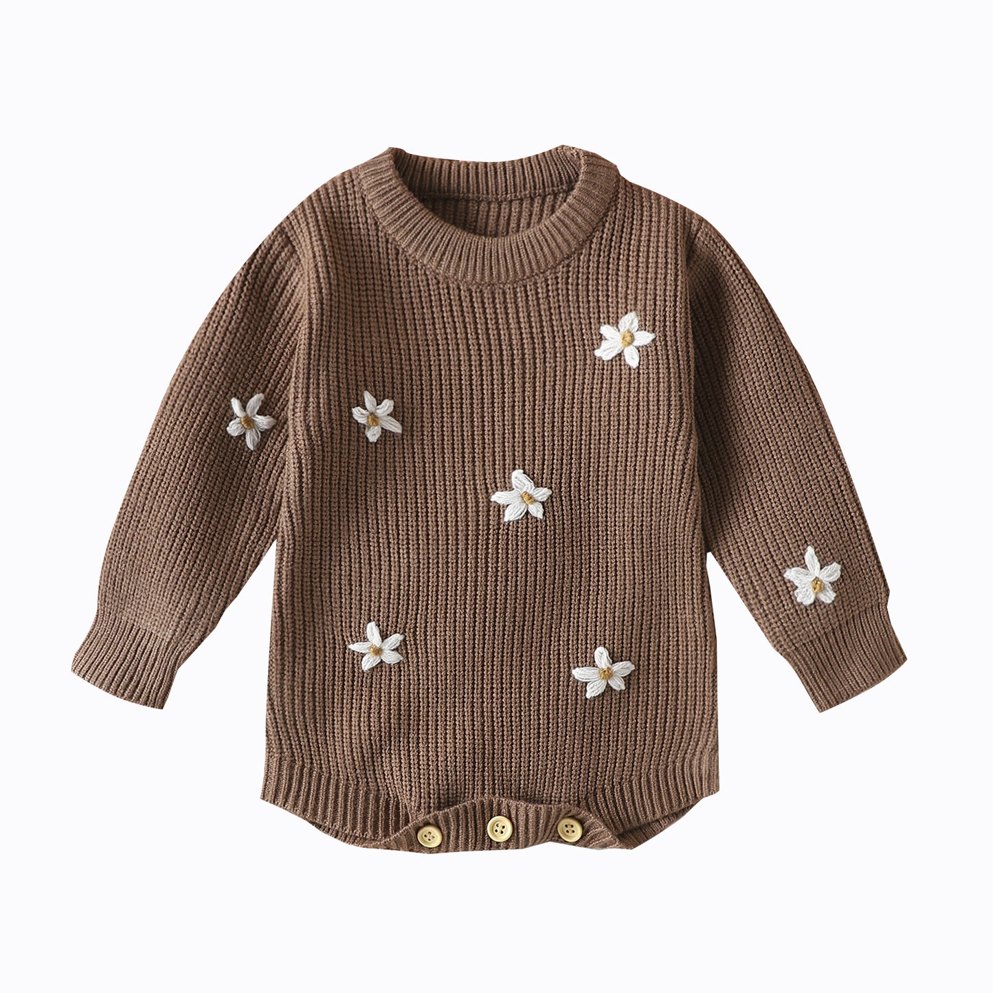 Infant Casual Flower Embroidered Sweater Long Sleeve Jumpsuit