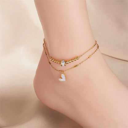 Joyería de moda Boho Classic Love Heart Ankle Chain Pulsera de cadena de doble capa Tobillera Charm Borla Cadena de pierna Cadena de pie Mujeres Accesorios de joyería de fiesta