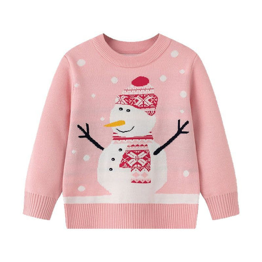 Christmas Cute Cartoon Snowman Girl Undercover Baby Hoodie Knitted Shirt