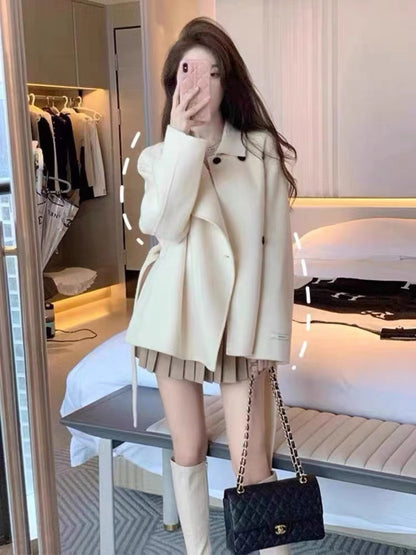 Hochwertiger koreanischer Wollmantel im Hepburn-Stil