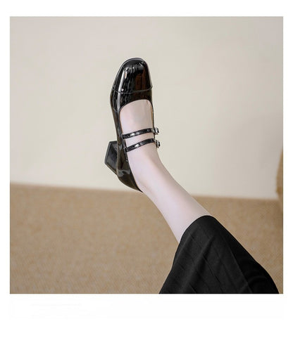 Square Toe Chunky Heel Buckle Mid-heel High Heel Women's Shoes