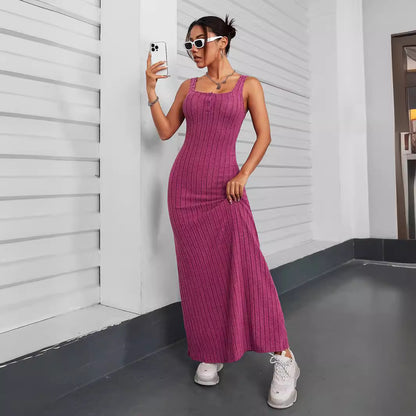 Vestido elegante ajustado sin mangas de color sólido para mujer