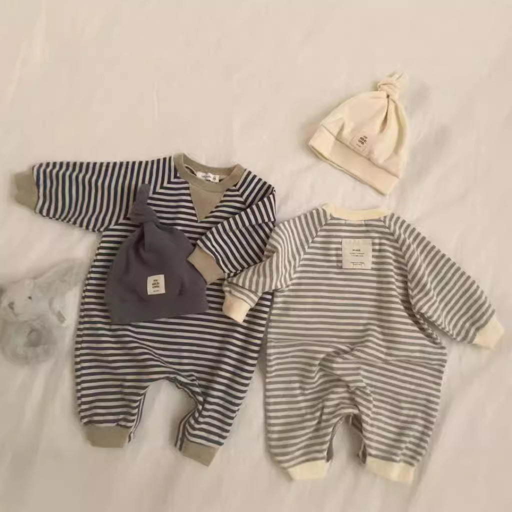 Striped Round Neck One-piece Long Sleeves Boys And Girls