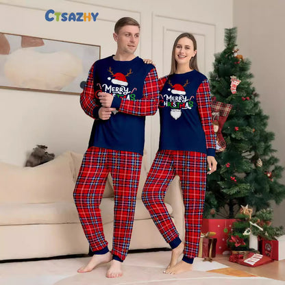 Christmas Family Matching Pajamas Set Christmas Hat Home Wear