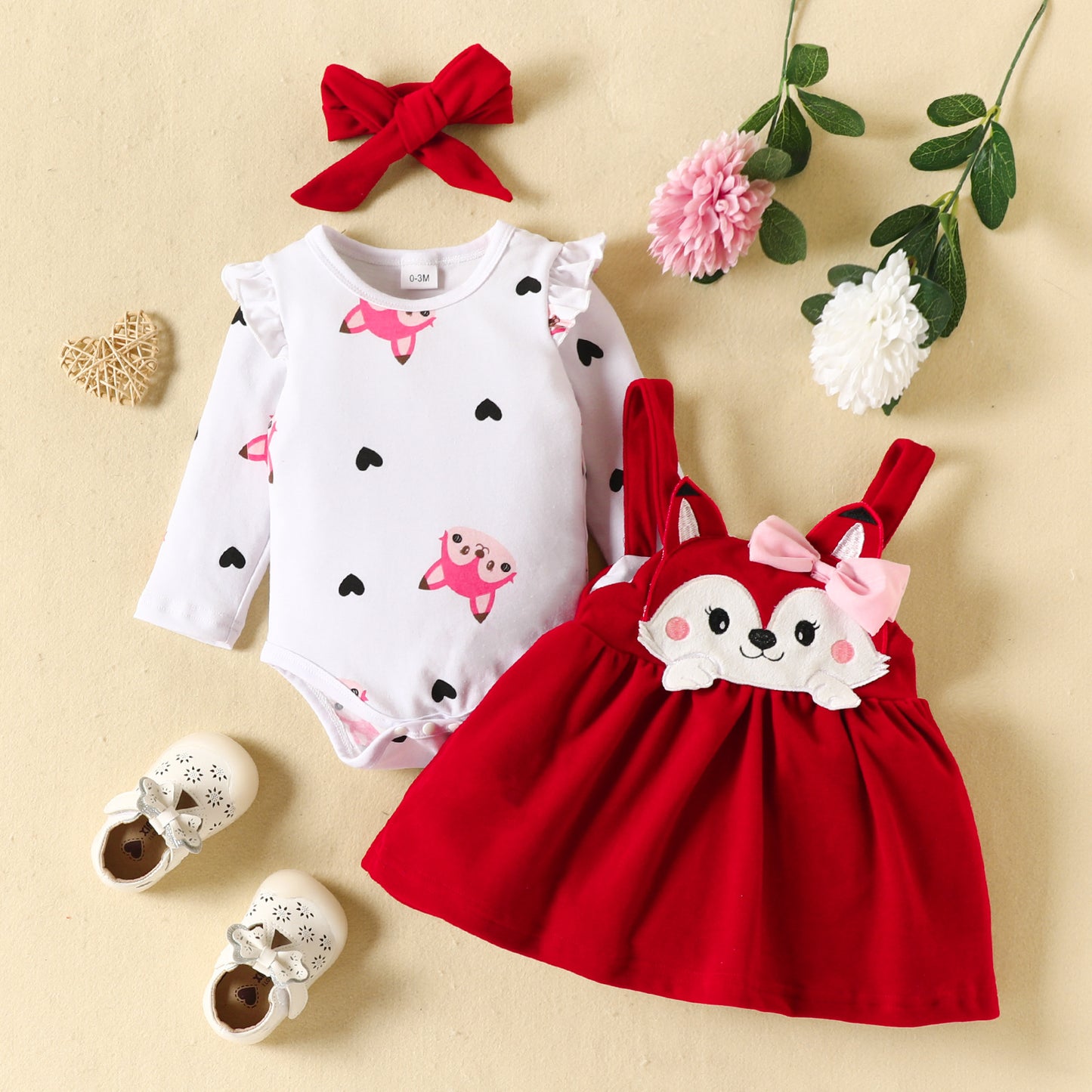 Conjunto de falda para niñas, mono con estampado de animales y zorro bordado, falda con tirantes