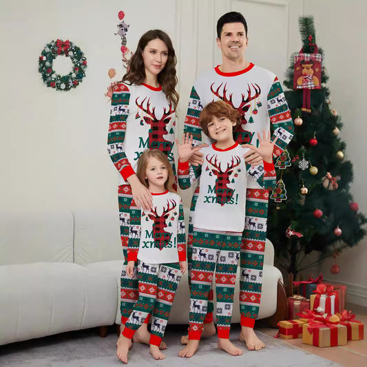 Christmas Deer Snowflake Letter Stripe Christmas Family Matching Printed Loungewear