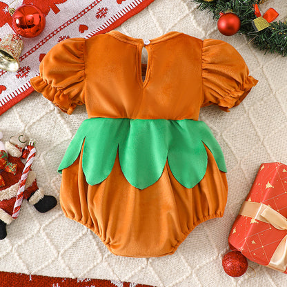 Infant Romper Summer Ruffle Lantern Sleeve Bow Baby Girl Christmas Triangle Bodysuit