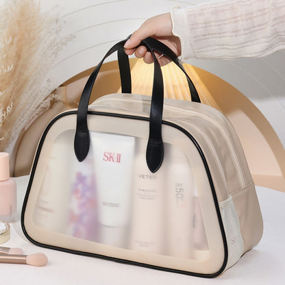 Bolsa de lavado con separación de ropa seca y húmeda Estuche de transporte de doble capa en forma de semicírculo