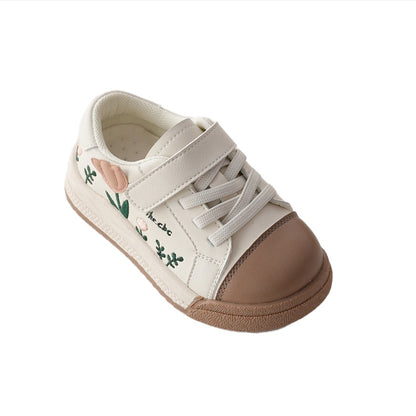 Girls Sneakers Soft Bottom Embroidered Flowers Sweet Retro